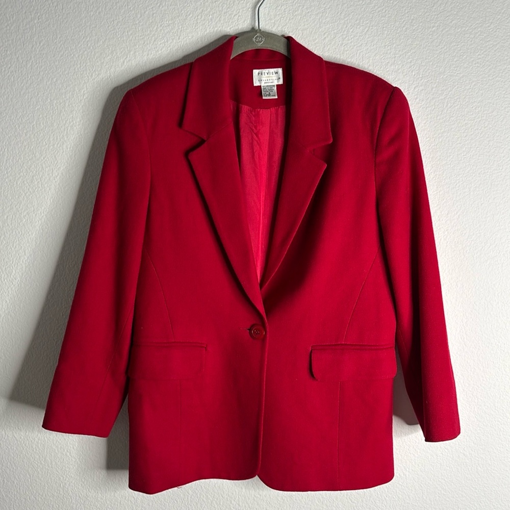 Red Merino Wool Made in the USA Vintage power boss blazer SIZE S shoulder pads